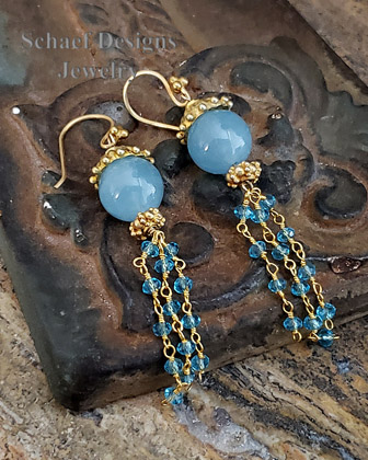 Schaef Designs Artisan handcrafted gemstone earrings amazonite & apatite with gold vermeil dangle earrings | New Mexico