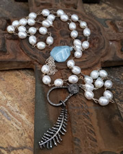 Schaef Designs Diamond Pearl Aquamarine Sterling Silver Long Necklace | Arizona