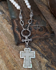 Schaef Designs Druzy Opal Cross & Pearl Necklace  | Arizona 