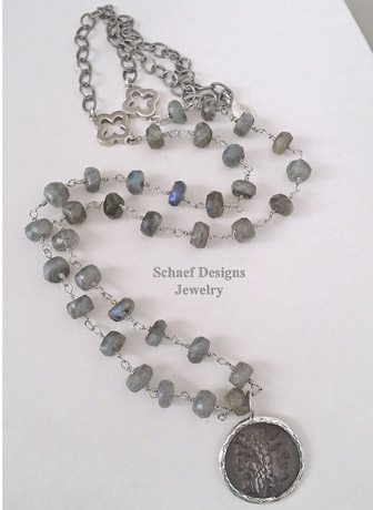 Schaef Designs hand linked sterling silver labradorite coin chain necklace | New Mexico 