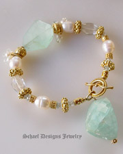 Aquamarine, White Freshwater Potato Pearl, & Gold Vermeil Bracelet | Schaef Designs artisan handcrafted gemstone Jewelry | online jewelry boutique | San Diego, CA