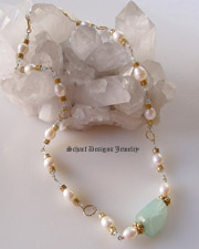 Afghani Aquamarine Nugget & White Freshwater Pearl Long Necklace | Schaef Designs artisan handcrafted gemstone Jewelry | online jewelry boutique | San Diego, CA 