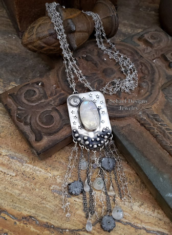 Schaef Designs moonstone, geode slice, crystal & sterling silver necklace | New Arizona