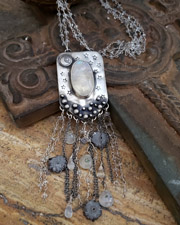 Schaef Designs Moonstone Silver Geode slices crystals & Sterling Silver Necklace | New Mexico