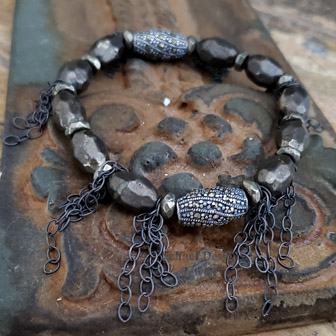 Schaef Designs Olive freshwater pearls, bronze pyrite, marcasite & sterling silver stacking bracelets | Arizona 