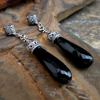  Schaef Designs black onyx faceted drop and sterling silver crown post earrings | Arizona 