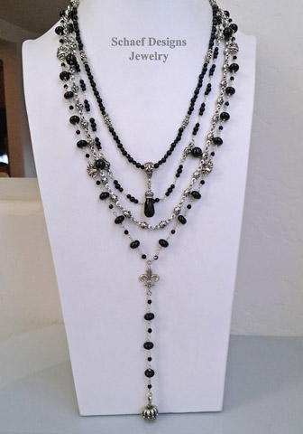 Schaef Designs Black Onyx, White fresh water pearl & sterling silver layering Necklace Set | New Mexico 