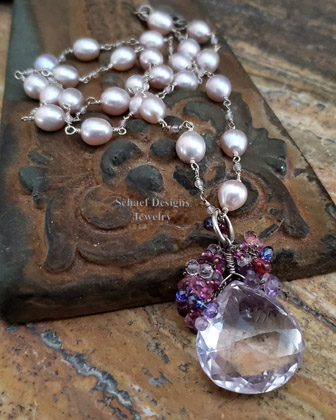 Schaef Designs  50 Carat Pink Amethyst Garnet Spinel Quartz & Pearl Necklace | Arizona 