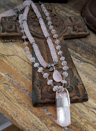Schaef Designs rose quartz & sterling silver necklace set with rose quartz crystal pendant | New Mexico