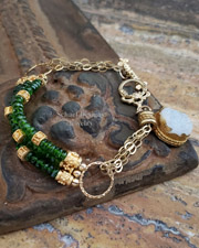 Schaef Designs Deep green chrome diopside, white druzy, & 24kt gold vermeil pendant on chrome diopside necklace | New Mexico 