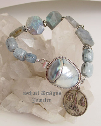 Schaef Designs Kyanite, Labradorite, & sterling silver necklace with shell clasp | New Mexico