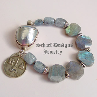 Schaef Designs Kyanite, Labradorite, & sterling silver necklace with shell clasp | New Mexico