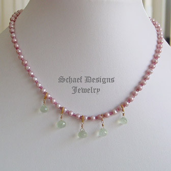 Schaef Designs Prasiolite,Green Amethyst, Pink Pearl & 22kt Gold Vermeil Short Gemstone Necklace | New Mexico