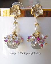  Schaef Designs prasiolite, pearl, sapphire, tendril crowned earrings in 24kt gold vermeil | New Mexico 