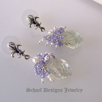 Schaef Designs Prasiolite, tanzanite, seed pearl & sterling silver gemstone earrings | New Mexico  