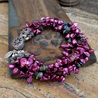 Schaef Designs artisan handcrafted pink & green tourmaline raspberry keishi pearls & sterling silver designer bracelet | Arizona 