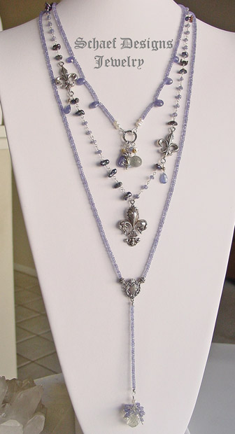 Schaef Designs Prasiolite, tanzanite, seed pearl & sterling silver gemstone rosary style necklace | New Mexico 
