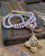 Schaef Designs Pastel Shaded Sapphires, Pink Tourmaline & 22kt Gold Vermeil Gemstone Short Cross Necklace | New Mexico