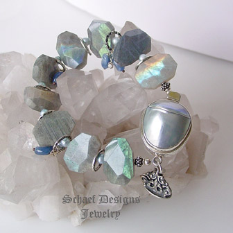 Schaef Designs Jewelry Labradorite, Kyanite, Freshwater Pearl & Sterling Silver gemstone bracelet | 50 Shades of Gray | Schaef Designs artisan handcrafted gemstone Jewelry | upscale online jewelry gallery boutique | New Mexic 