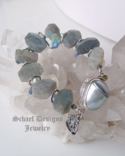  Schaef Designs Jewelry Labradorite, Kyanite, Freshwater Pearl & Sterling Silver gemstone bracelet | Schaef Designs artisan handcrafted gemstone Jewelry | upscale online jewelry gallery boutique |New Mexico 