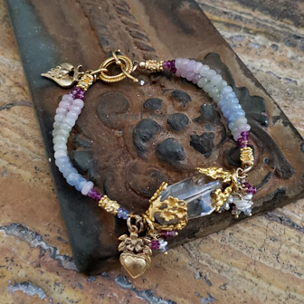Schaef Designs Sapphire, Prasiolite, Freshwater pearl & gold vermeil bracelet | New Mexico