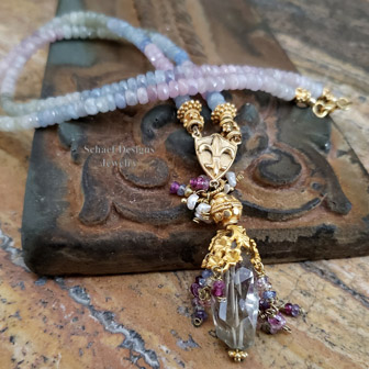 Schaef Designs Sapphire, Prasiolite, Freshwater pearl & gold vermeil necklace | Arizona