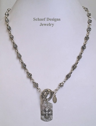 Schaef Designs silver rosette chain & sterling silver dog tag cross pendant | New Mexico 