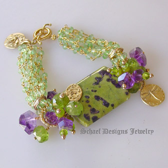 Stitchtite amethyst peridot & 24kt Gold Vermeil bracelet | Schaef Designs artisan handcrafted gemstone Jewelry | upscale online jewelry gallery boutique | San Diego, CA