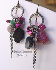  Schaef Designs Pink & green Tourmaline petal pearls, lotus flower chain sterling silver & 24kt gold vermeil Urban Organic earrings, one of a kind gemstone earrings | Arizona