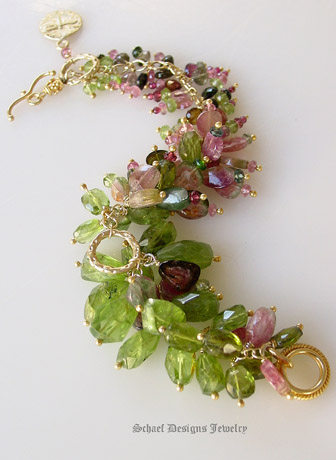 Watermelon Tourmaline Peridot 22kt gold vermeil gemstone bracelet | online upscale artisan handcrafted jewelry boutique | Schaef Designs gemstone jewelry | San Diego, CA 