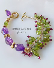 Amethyst, Peridot, Garnet & 24kt gold vermeil one of a kind gemstone bracelet | upscale online gemstone, & pearl jewelry gallery | Schaef Designs Artisan Handcrafted Gemstone Jewlery | San Diego, CA