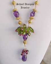 Amethyst, Peridot, Garnet & 24kt gold vermeil one of a kind necklace | upscale online gemstone, & pearl jewelry gallery | Schaef Designs Artisan Handcrafted Gemstone Jewlery | San Diego, CA