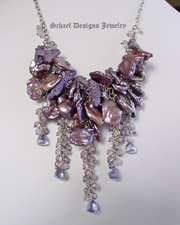 Purple coral, petal pearl, scorolite, mystic blue quartz, & sterling silver necklace | artisan handcrafted  jewelry | online upscale designer jewelry gallery boutique | Schaef Designs designer pearl & gemstone jewelry | San Diego, CA  