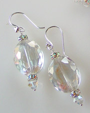 Large AB Clear Quartz & Swarovski Crystal dangle earrings  | online upscale artisan handcrafted jewelry boutique | Schaef Designs Jewelry 
 San Diego, CA 
