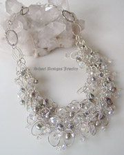 Dove Gray Pearl AB Clear Quartz & Swarovski Crystal & Sterling Silver Chain Necklace  | Online upscale artisan handcrafted pearl & gemstone jewelry boutique | Schaef Designs Pearl Jewelry | San Diego, CA 