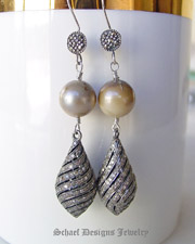 Pave diamond & sterling silver pendant & tahitian pearl dangle earrings | Schaef Designs High Roller Collection | online upscale designer jewelry gallery boutique | Schaef Designs designer gemstone jewelry | San Diego, CA  