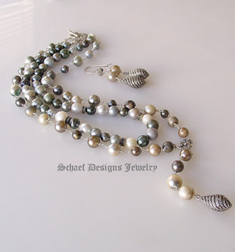 Schaef Designs Shaded multi colored Tahitian Pearl choker designer necklace | online upscale artisan handcrafted pearl & gemstone jewelry boutique gallery |  Tahitian Pearl designer Jewelry | Schaef Designs Fine Jewelry New Mexico    