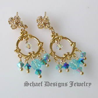 Schaef  Designs Biwa pearl, swarovski crystal, vintage glass bead, and 24kt gold vermeil POST earrings | Scottsdale  