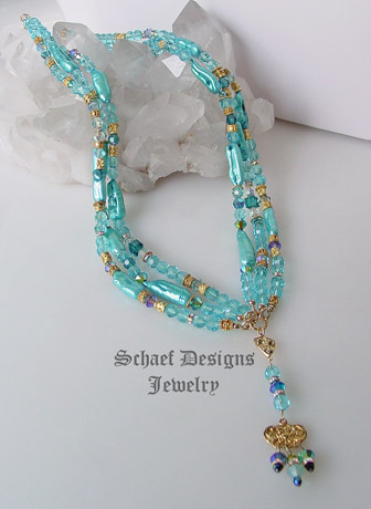 Biwa pearl, swarovski crystal, vintage glass bead, and 24kt gold vermeil necklace | online upscale artisan handcrafted pearl & gemstone jewelry boutique gallery |  Pearl & Gemstone Jewelry | Schaef Designs upscale artisan handcrafted Jewelry | New Mexico 