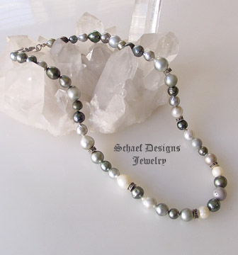 Schaef Designs Shaded multi colored Tahitian Pearl choker designer necklace | online upscale artisan handcrafted pearl & gemstone jewelry boutique gallery |  Tahitian Pearl designer Jewelry | Schaef Designs Fine Jewelry San Diego, CA    