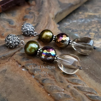 Schaef Designs Olive Quartz Pearl & Sterling Silver POST Earrings | Arizona