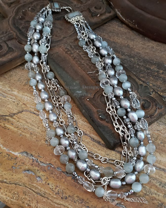  Schaef Designs Gray Pearls Moonstone Hematite & Crystal Figaro Chain Signature 5 Strand Necklace | Arizona