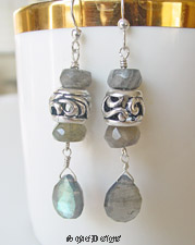  Labradorite and Sterling Silver Pandora Style Bead Dangle Earrings | online upscale artisan handcrafted pearl & gemstone jewelry boutique gallery | Schaef Designs gemstone jewelry, San Diego, CA 