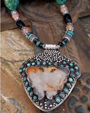  Schaef Designs Canelian carved butterfly pendant on turquoise & crabfire agate necklace | Arizona 