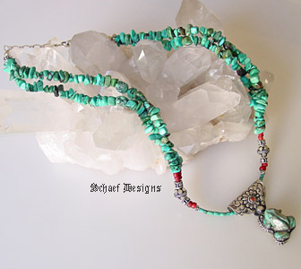  Frog Totem Animal Jewelry | Carved Turquoise Frog Tibetan Pendant on Turquoise Necklace