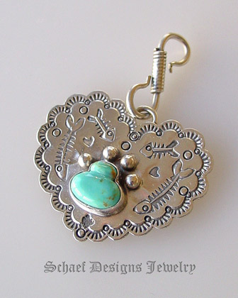 Schaef Designs Pet Jewelry | Turquoise Dog Bone & Sterling Silver dog tag pendant | Schaef Designs artisan handcrafted pet lovers Jewelry | San Diego CA 