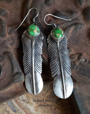 Green Carico Lake & sterling silver feather earrings | Schaef Designs| Arizona