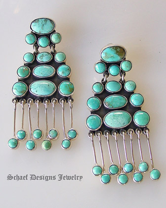 Jiminez Federico Turquoise & Sterling Silver Chandelier Post Dangle Earrings | upscale artisan handcrafted online jewelry gallery boutique | Schaef Designs Southwestern Turquoise Jewelry | San Diego CA  