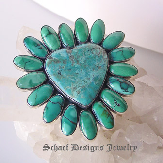 Federico signed blue turquoise & sterling silver small heart pin pendant | Schaef Designs upscale turquoise, Southwestern, mexican artisan handcrafted Jewelry | online jewelry gallery | New Mexico 