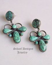 Federico spiderweb matrix turquoise & sterling silver chandelier post earrings | Federico Jiminez inspired Collector's jewelry | Southwestern Turquoise Native American Jewelry Gallery  | Schaef Designs Jewelry | New Mexico 